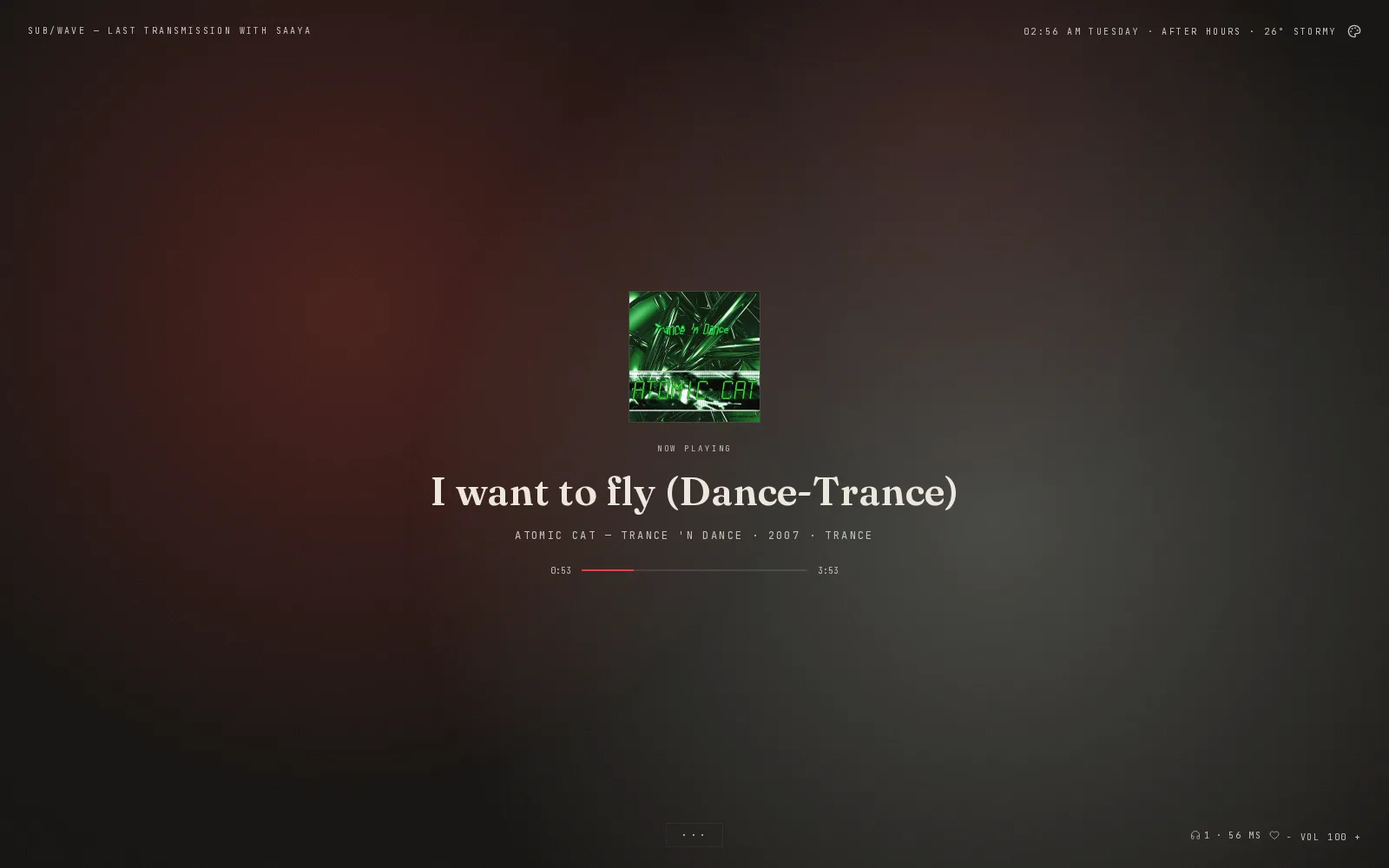 SUB/WAVE player — Drift skin in the Classic Dark theme
